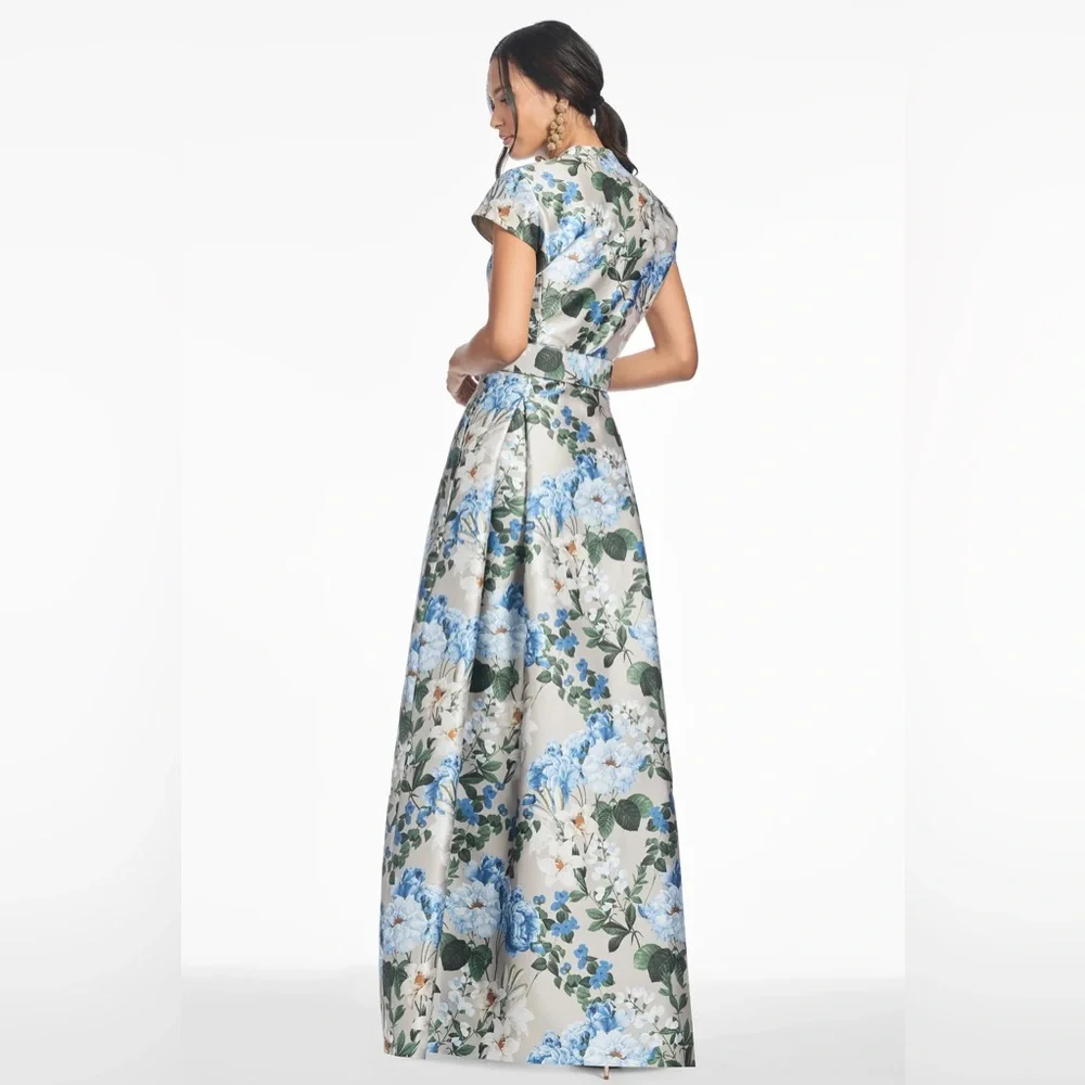 Sachin + Babi Cream Maxi Dress with Blue Floral Print and Green Leaves - Picture 2 of 9